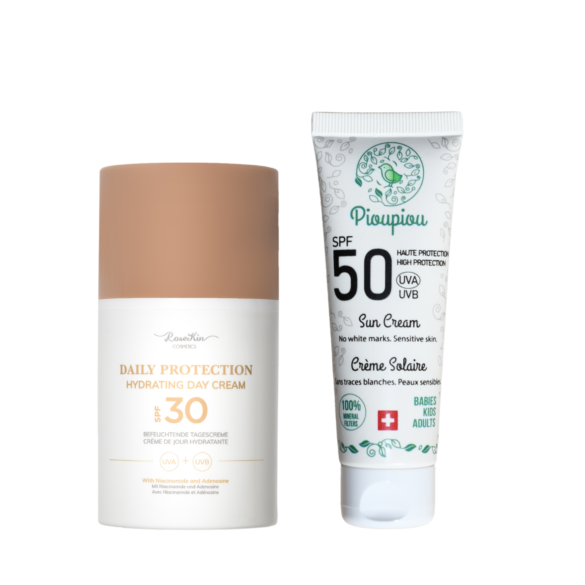RoseKin Cosmetics Mama & Mini Sunshine Duo with day cream and sunscreen for nourishing skin care.